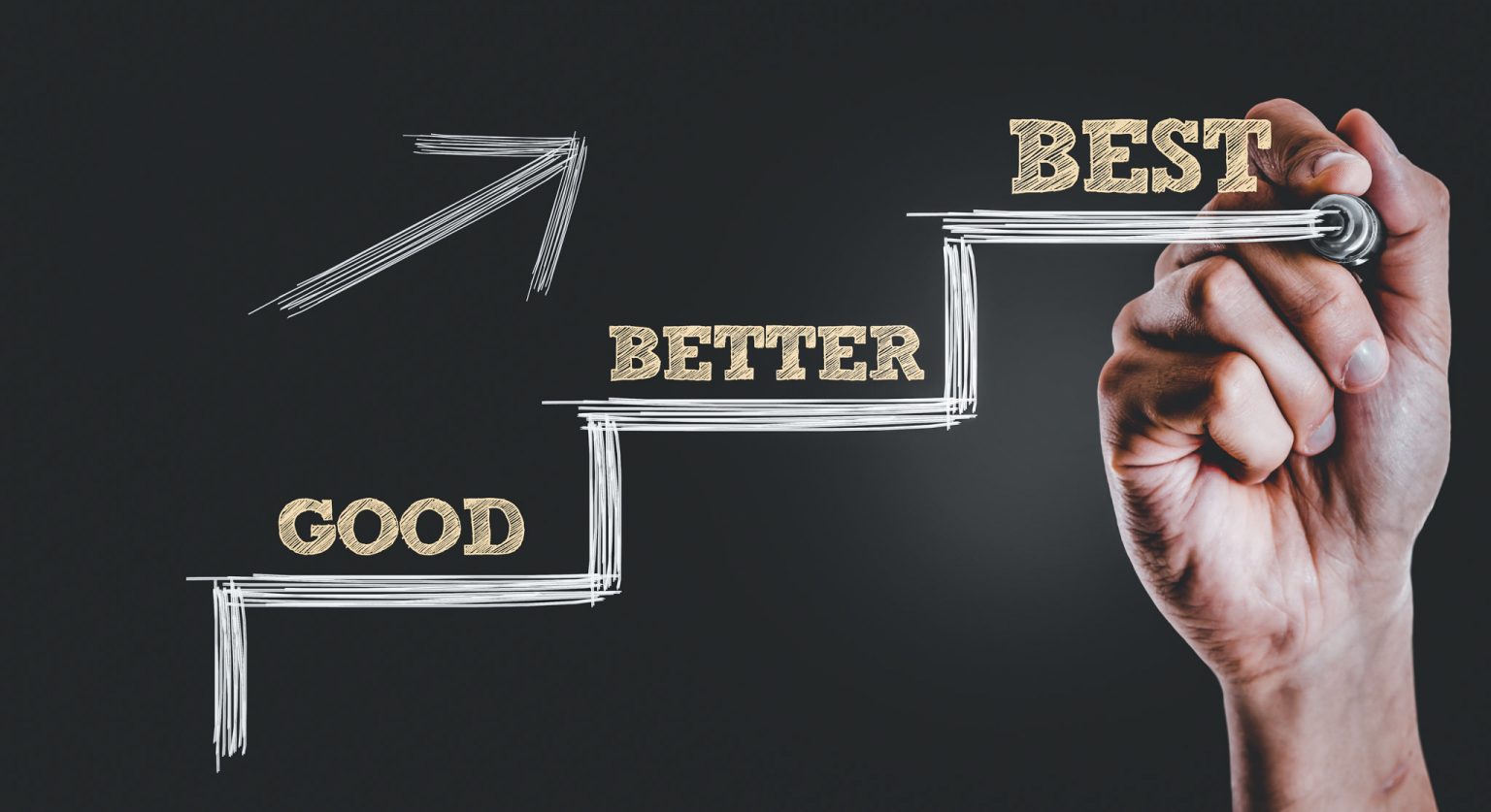 Hånd som tegner trappetinn med ord på