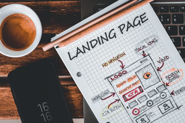 Skisser av innhold til en landingsside