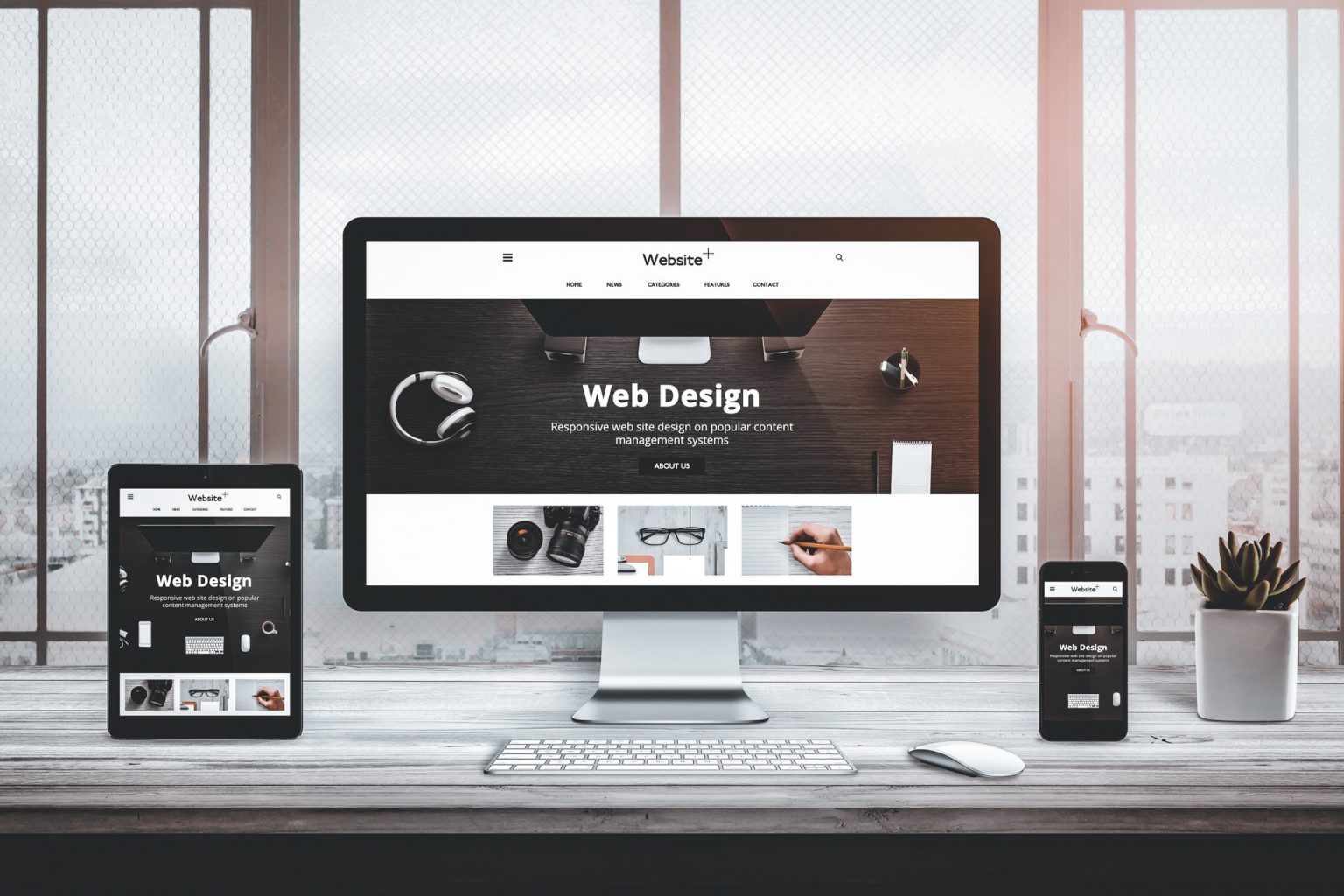 Digitale enheter som viser en nettside i forskjellige formater